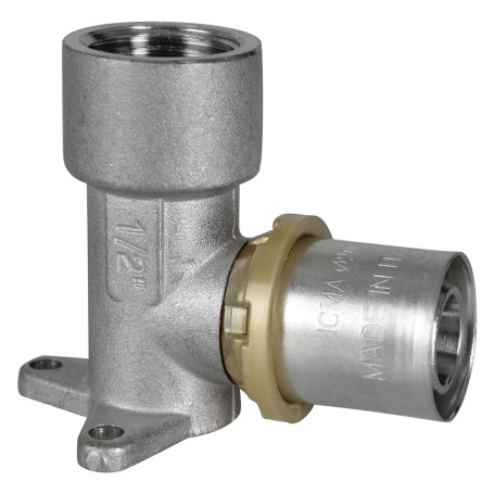 RACCORDO A PRESSARE CURVO CON FLANGIA 3 FORI  ART. 410  16 x 2 x 1/2 - femmina