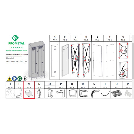 ZZ-PIEDINO M X ARMADIO SPOGLIATOIO A 2 POSTI IN KIT C\SERRATURA