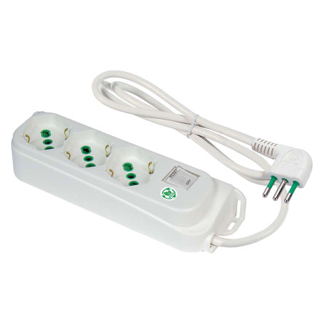 MULTIPRESA CON INTERRUTTORE  ECO RELIFE  3 uscite / spina 2P+T 10A - bianca