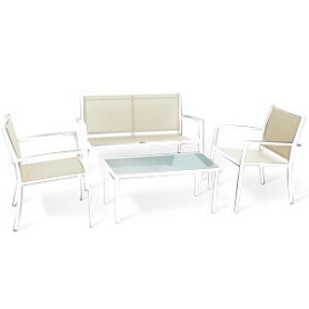 C SALOTTO SANTIAGO ACCIAIO 4 PZ BIANCO\TORTORA