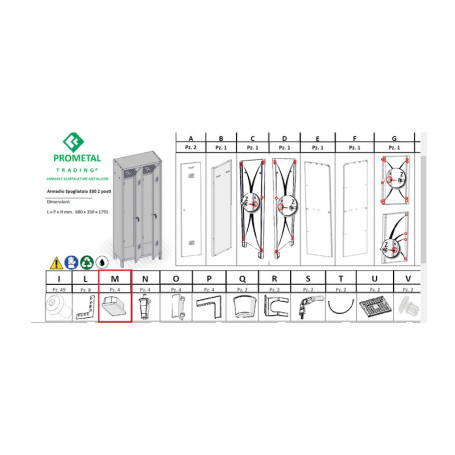 R PIEDINO M X ARMADIO SPOGLIATOIO A 2 POSTI IN KIT C\SERRATURA