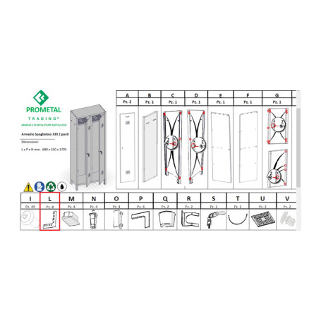R PARTICOLARE (LX8 )XARMADIO SPOGLIATOIO A 2 POSTI IN KIT C\SERRATURA