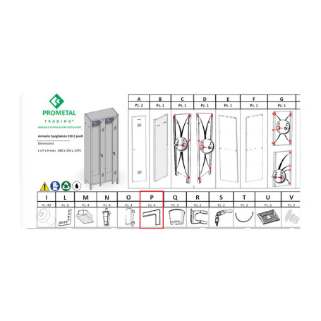 R PARTICOLARE (PX4 )XARMADIO SPOGLIATOIO A 2 POSTI IN KIT C\SERRATURA