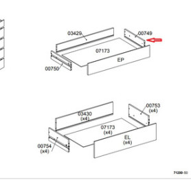 R LATERALE CASSETTO 00749 X KIT CASSETTIERA 5C NOVA 77X40X107 BIANCA