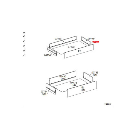 R LATERALE CASSETTO 00749 X KIT CASSETTIERA 5C NOVA 77X40X107 BIANCA