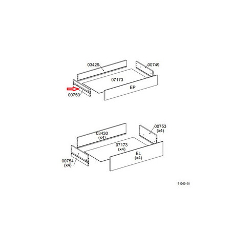 R LATERALE CASSETTO 00750 X KIT CASSETTIERA 5C NOVA 77X40X107 BIANCA