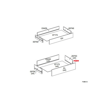 R LATERALE CASSETTO 00753 X KIT CASSETTIERA 5C NOVA 77X40X107 BIANCA