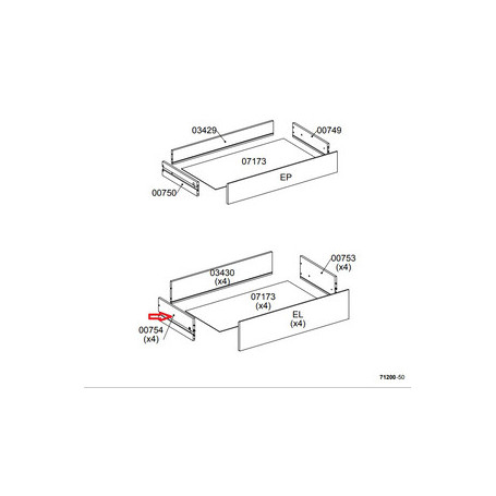 R LATERALE CASSETTO 00754 X KIT CASSETTIERA 5C NOVA 77X40X107 BIANCA