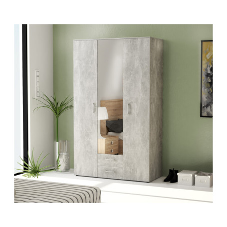 KIT ARMADIO 3 ANTE + 2 CASSETTI SPECCHIO 121X54X200 CEM. K4298