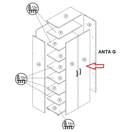 ZZ-ANTA G X KIT ARMADIO\SCARP. 2A CM.70X36X18