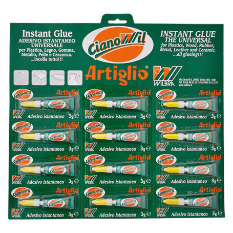 ADESIVO CIANOCRILATO  ARTIGLIO CIANOWIL  gr.3 - 12 tubetti display appendib.
