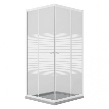 BOX DOCCIA CRISTALLO SERIGRAFATO DUE PORTE  PERLA  cm 80 x 80 - H 185