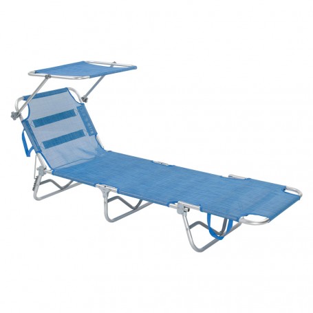 LETTINO SPIAGGIA CON PARASOLE  SPERLONGA  cm 188 x 58 x h 27 - telo blu