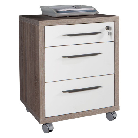 CASSETTIERA UFFICIO 3 CASSETTI LINEA  DISEGNO  cm. 45 x 48 x h.63 - cemento/bianco