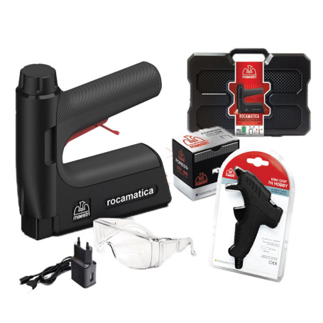 FISSATRICE INCHIODATRICE A BATTERIA  ROCAMATICA  + PISTOLA  MINIGRIP 7H  set 2 pezzi (pistola omaggio)