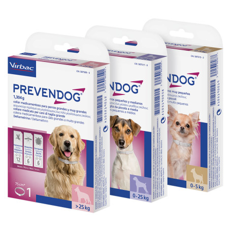 COLLARE ANTIPARASSITARIO PER CANI  PREVENDOG  da 0 a 25 kg - cm. 60 (scatola 2 pezzi)