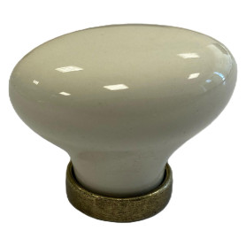 POMOLO PER MOBILI  OVALE  base oro luc. / fondo bianco senza decoro