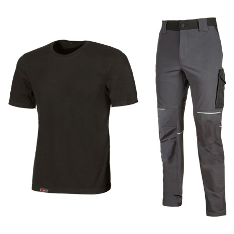 KIT T-SHIRT + PANTALONE  WORK WEAR  tg. S (maglia black carbon / pantalone asphalt grey)