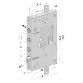 SERRATURA DA APPLICARE TRIPLICE PER PORTE BLINDATE SENZA NUCLEO  250  interasse pistoni 28 mm  - SX