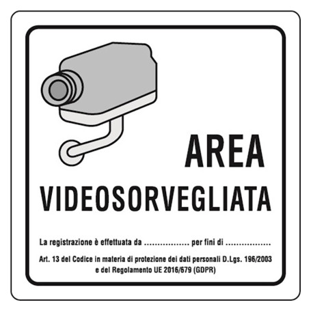 CARTELLO  AREA VIDEOSORVEGLIATA  cm 20 x 20