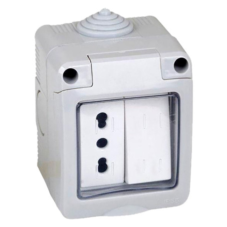 CONTENITORE ESTERNO INTERRUTTORE + PRESA 1 deviatore + presa bivalente 10/16A