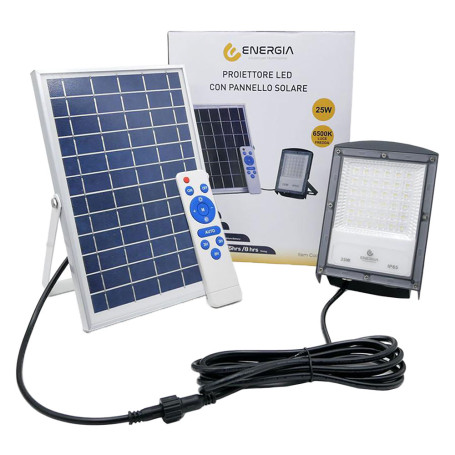 PROIETTORE A LED CON PANNELLO SOLARE 25W (pannello 8W) - cm 18 x 12
