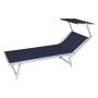 LETTINO SPIAGGIA CON PARASOLE cm 189 x 61 x h 38 - telo blu navy
