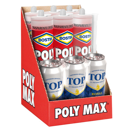 ESPOSITORE ADESIVO SIGILLANTE UNIVERSALE  POLY MAX  ORIGINAL EXPRESS 6 pz da gr 500 con 3 birre da 500 ml omaggio