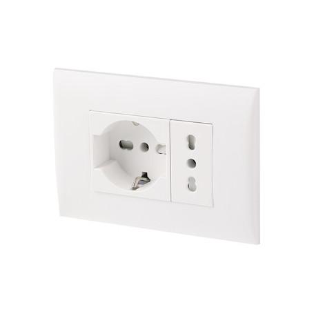 PLACCA C\SUPP PRESA BIPAS+PRESA BIPAS SCHUKO BCO