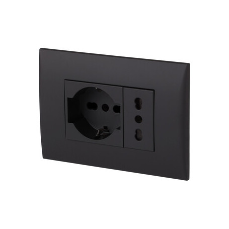 PLACCA C\SUPP PRESA BIPAS+PRESA BIPAS SCHUKO NERO