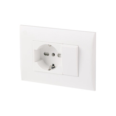 PLACCA C\SUPP PULSANTE+PRESA BIPAS SCHUKO BCO