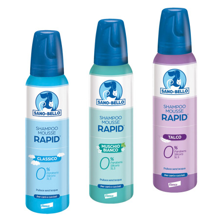 SHAMPOO MOUSSE PER CANE E CUCCIOLI  RAPID  profumazione al talco