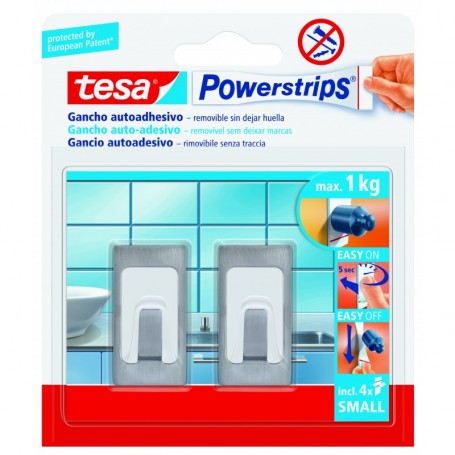 TESA POWERSTRIPS 2 GANCI AUTOAD. IN METALLO