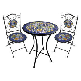 SET TAVOLO MOSAICO DA ESTERNO  GENZIANA   diametro  cm 60 x h.75 (tavolo) - cm 38 x 46-92 (sedie)