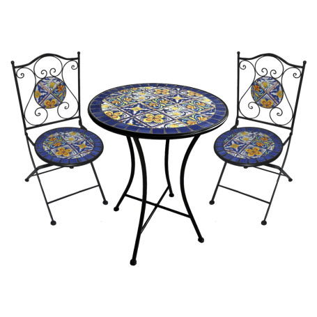 SET TAVOLO MOSAICO DA ESTERNO  GENZIANA   diametro  cm 60 x h.75 (tavolo) - cm 38 x 46-92 (sedie)