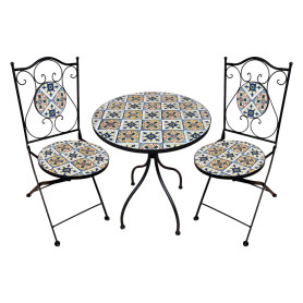 SET TAVOLO MOSAICO DA ESTERNO  FIOCCO   diametro  cm 60 x h.75 (tavolo) - cm 38 x 46-92 (sedie)