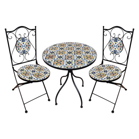 SET TAVOLO MOSAICO DA ESTERNO  FIOCCO   diametro  cm 60 x h.75 (tavolo) - cm 38 x 46-92 (sedie)