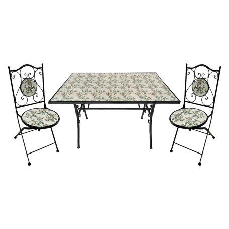SET TAVOLO MOSAICO DA ESTERNO  FLORA  cm 120 x 80 x h.75 (tavolo) - cm 38 x 46-92 (sedie)