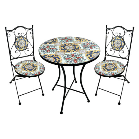 SET TAVOLO MOSAICO DA ESTERNO  FIORARTE   diametro  cm 60 x h.75 (tavolo) - cm 38 x h. 46-92 (sedie)
