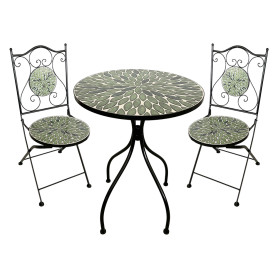SET TAVOLO MOSAICO DA ESTERNO  FOGLIARTE   diametro  cm 60 x h.75 (tavolo) - cm 38 x h. 46-92 (sedie)