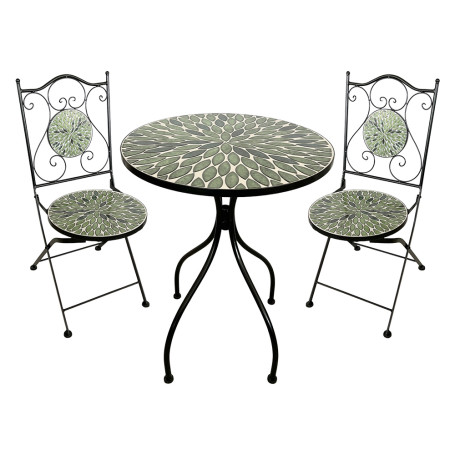 SET TAVOLO MOSAICO DA ESTERNO  FOGLIARTE   diametro  cm 60 x h.75 (tavolo) - cm 38 x h. 46-92 (sedie)