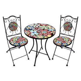 SET TAVOLO MOSAICO DA ESTERNO  ALLEGRIA   diametro  cm 60 x h.75 (tavolo) - cm 38 x 46-92 (sedie)