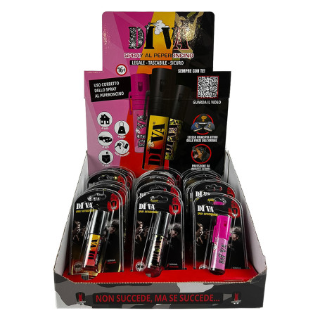 ESPOSITORE SPRAY ANTIAGGRESSIONE  DIVA  totale 18 pezzi