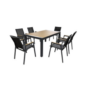 C SET TAVOLO ESTENSIBILE C\6 SEDIE ALU WOOD GRIGIO