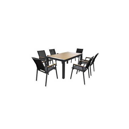 C SET TAVOLO ESTENSIBILE C\6 SEDIE ALU WOOD GRIGIO