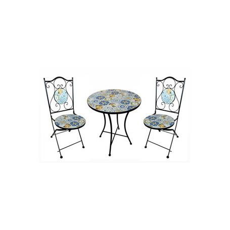 C SET TAVOLO TONDO MOSAICO C\2 SEDIE GRASSE