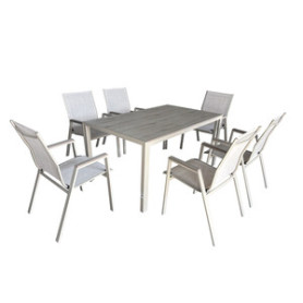 C SET TAVOLO C\6 SEDIE STEEL WOOD BEIGE