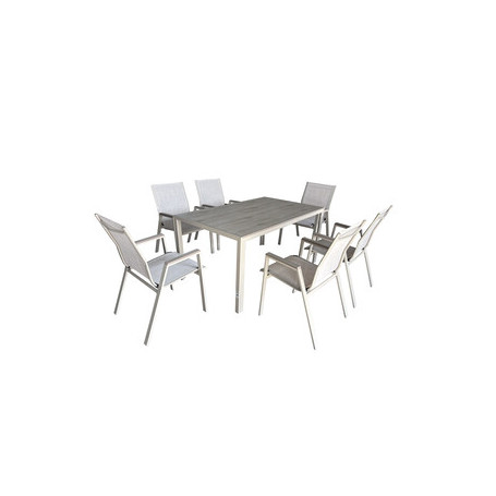 C SET TAVOLO C\6 SEDIE STEEL WOOD BEIGE