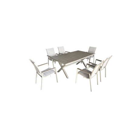 C SET TAVOLO C\6 SEDIE ALU XDESIGN BEIGE