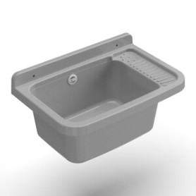 LAVATOIO RESINA A PARETE 50X35 CM C\SIFONE CEMENTO
